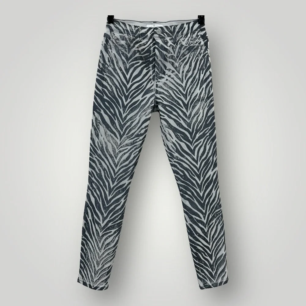 7 For All Mankind Jeans‎ Womens 26 Gray Zebra Pattern Super Stretch Skinny